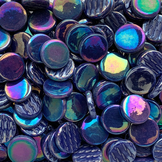 Ronde Glastegel Parelmoer 18mm Donkerblauw