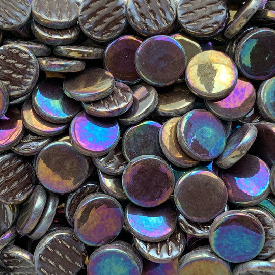 Ronde Glastegel Parelmoer 18mm Donkerbruin